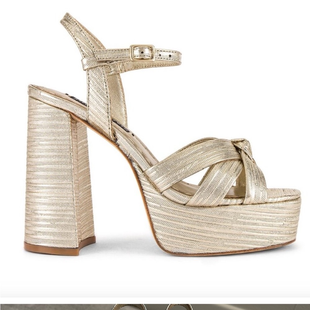 ISO 
Alice and Olivia Veren Platform Heel in Light Metallic Gold, size 8/8.5